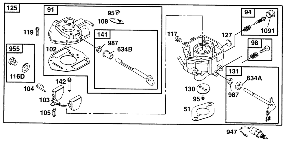 Carburetor Assembly Diagram and Parts List for 290447-1147-XX  Briggs and Stratton Engine